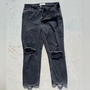 Women's Abercrombie Jeans Black Ankle Straight 27 Ultra High Rise Distressed